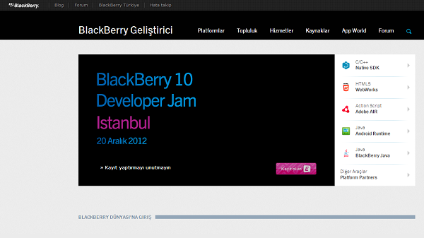 BlackBerry'nin geliştirici portalı artık Türkçe