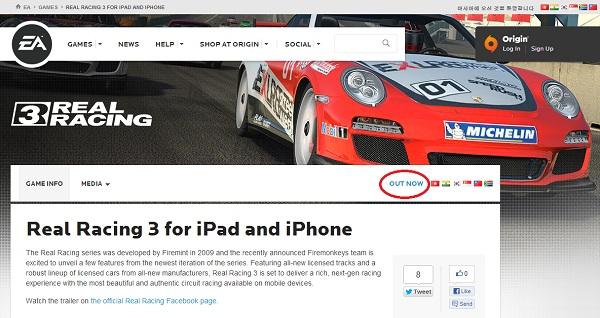Real Racing 3, EA'nın Asya web sitesinde erişilebilir içerik olarak listelendi