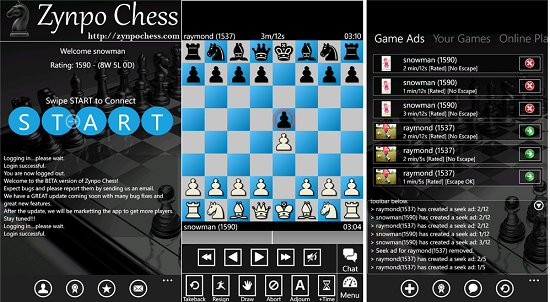 Zynpo Chess ile Windows Phone 8'de çevrimiçi satranç mücadeleleri yapabilirsiniz