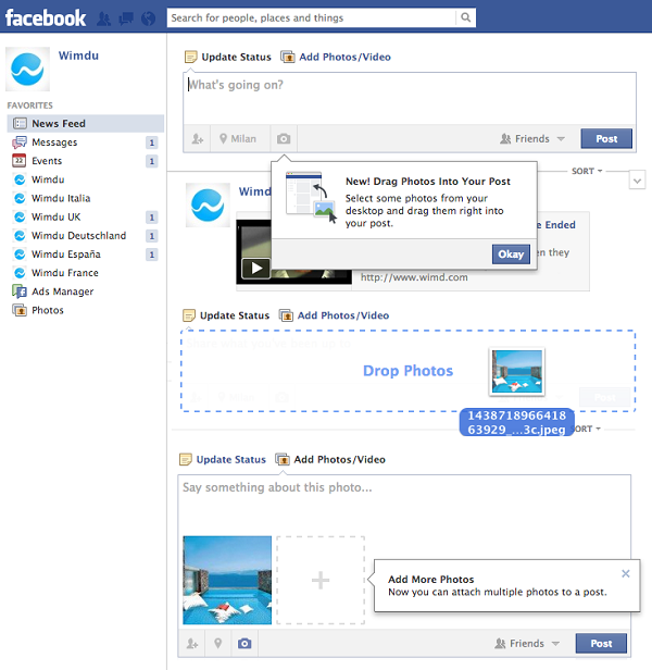 Facebook, masaüstü kullanıcıları için ''yüklemek için sürükle