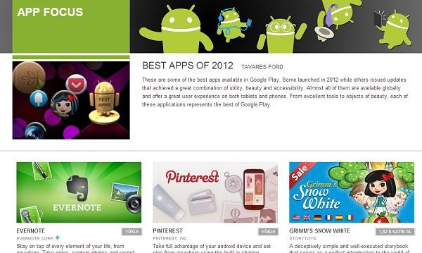 Google, 2012 yılının en iyi uygulamalarının listesini yayınlandı