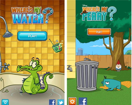Where's My Water ve Where's My Perry kısa bir süre için Windows Phone mağazasında ücretsiz