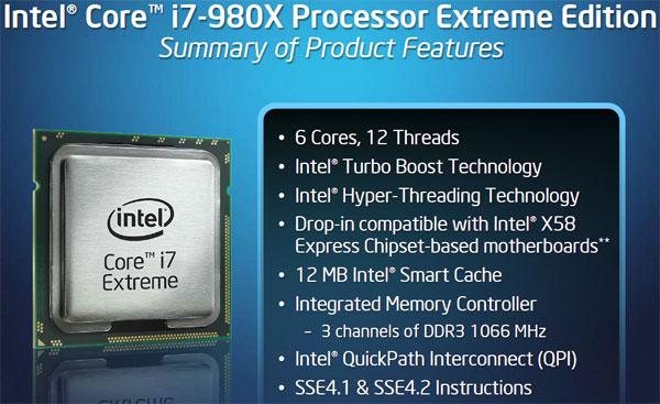 Intel'den masaüstü sistemler için 6 çekirdekli ilk işlemci: Core i7 980X
