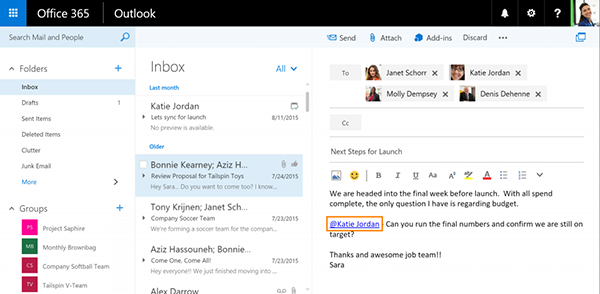 Outlook'un Web srümüne beğenme ve bahsetme özellikleri geldi