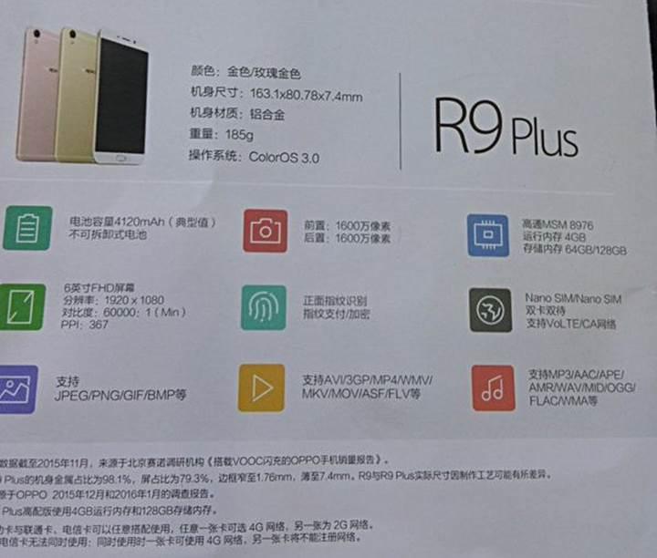 Oppo R9 ve R9 Plus'ın teknik özellikleri sızdırıldı