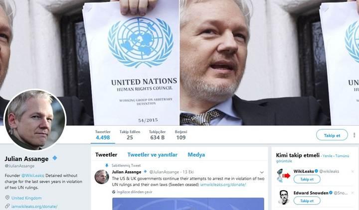 Wikileaks'in kurucusu Julian Assange'ın Twitter hesabı geri geldi