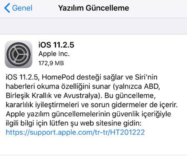 iOS 11.2.5 yayınlandı!