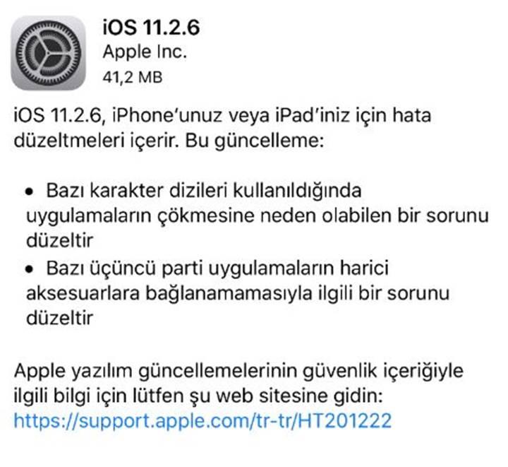 iOS 11.2.6 yayınlandı