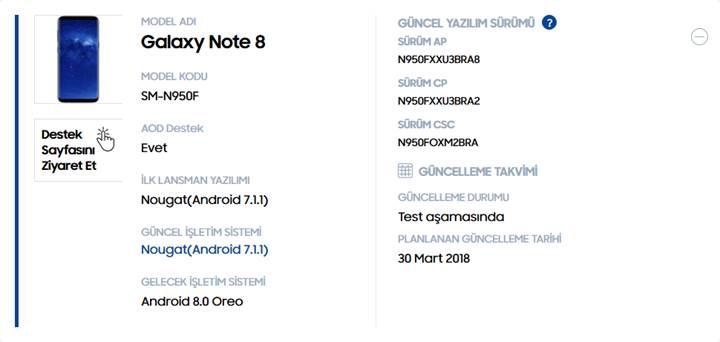 Galaxy Note 8 için Android Oreo güncellemesi başladı