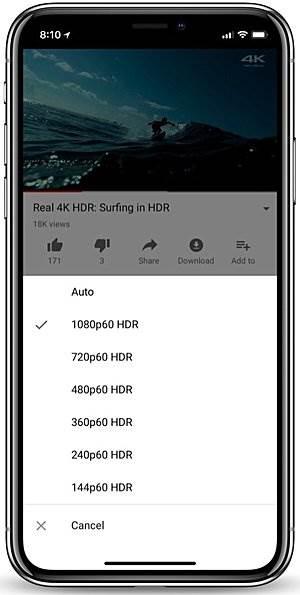 YouTube iPhone X HDR video desteği