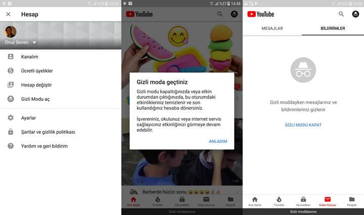 YouTube'un Android uygulamasına Gizli Mod özelliği geldi