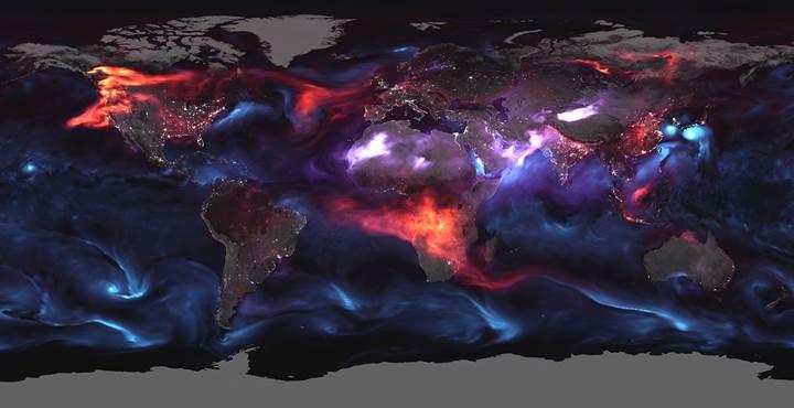 NASA, atmosferik aerosollerin ürkütücü görselini paylaştı