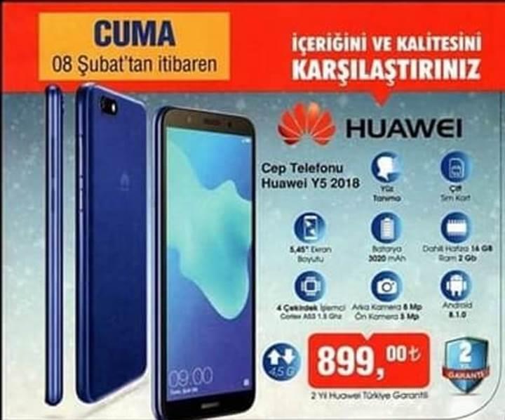 Haftaya BİM marketlerde Huawei Y5 2018, A101 marketlerde Honor 7c var