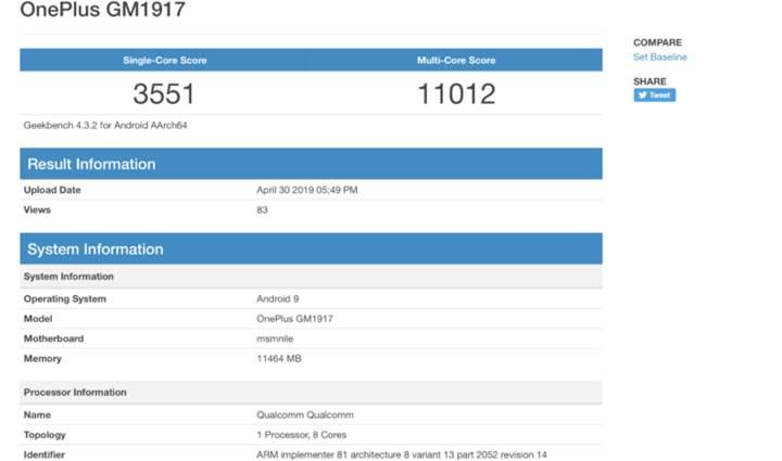 OnePlus 7 Pro Geekbench’te 3600/11.000 puan aldı