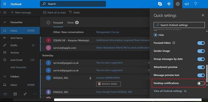 Outlook.com artık masaüstü bildirimleri destekliyor