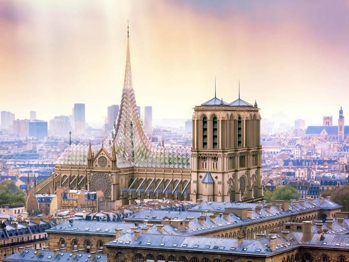 Notre Dame Katedrali için güneş enerjisi üreten çatı önerisi 