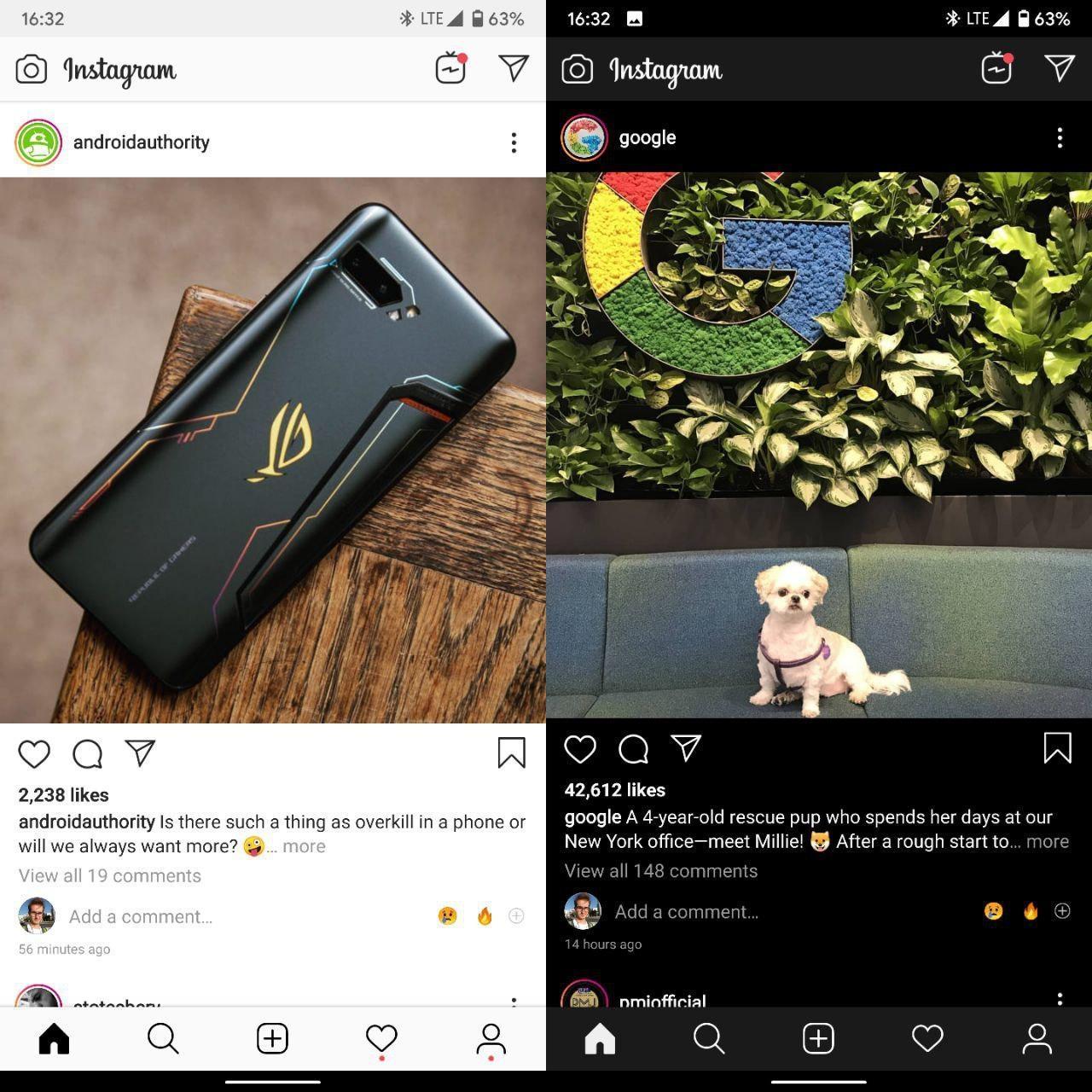 Instagram Android beta sürümü karanlık moda sahip oldu