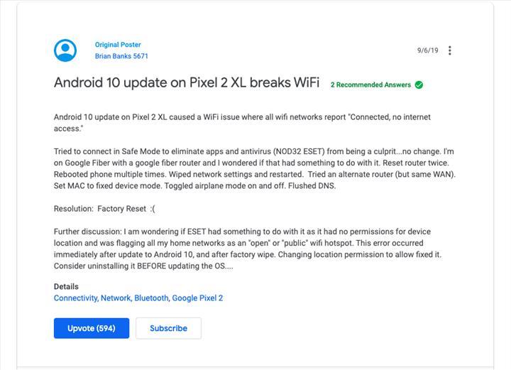 Android 10 güncellemesi ile Pixel 2 modellerinin bazılarında Wi-Fi bozuluyor