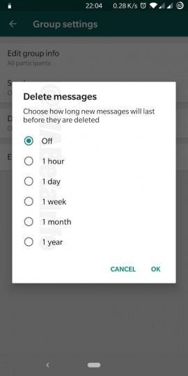 WhatsApp’a otomatik mesaj silme özelliği