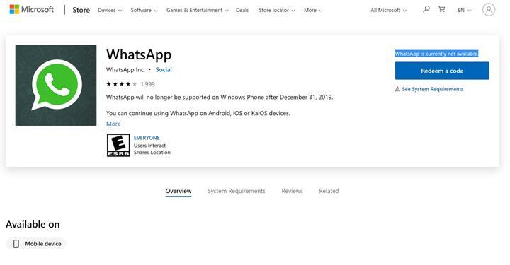 WhatsApp uygulaması Microsoft Store'dan kaldırıldı
