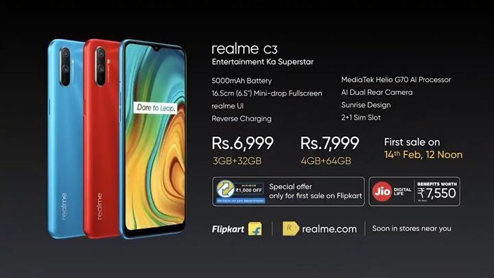 Bütçe dostu Realme C3 tanıtıldı: 6.5 inç ekran, 5.000 mAh pil, Android 10