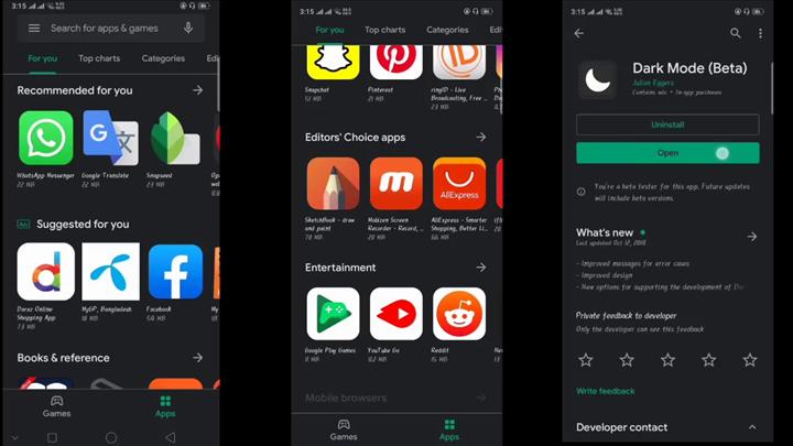 Google Play'in karanlık modu artık tüm Android cihazlarda kullanılabiliyor