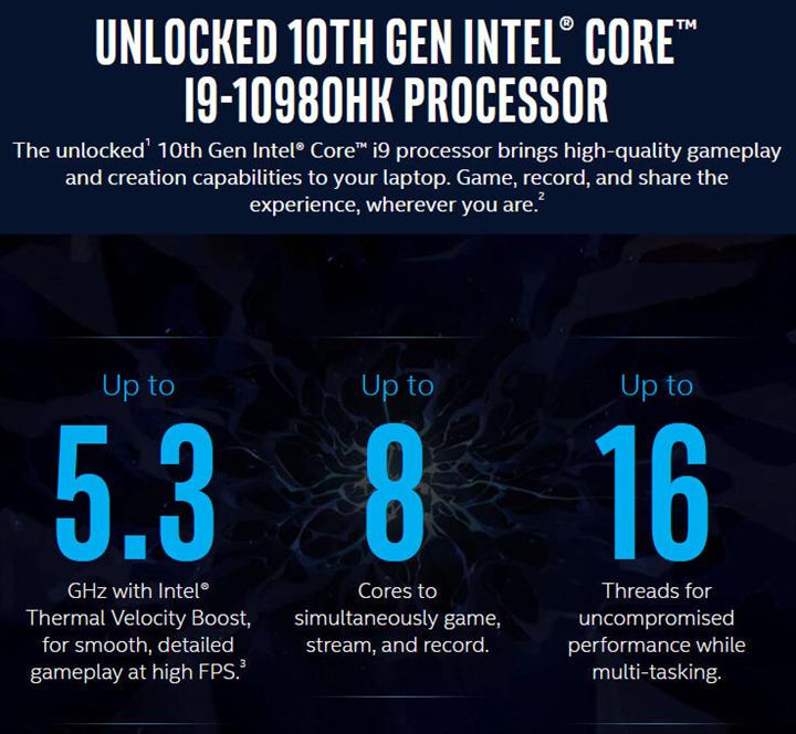Intel Core i9-10980HK işlemcisi 5.30GHz hızları ile geliyor