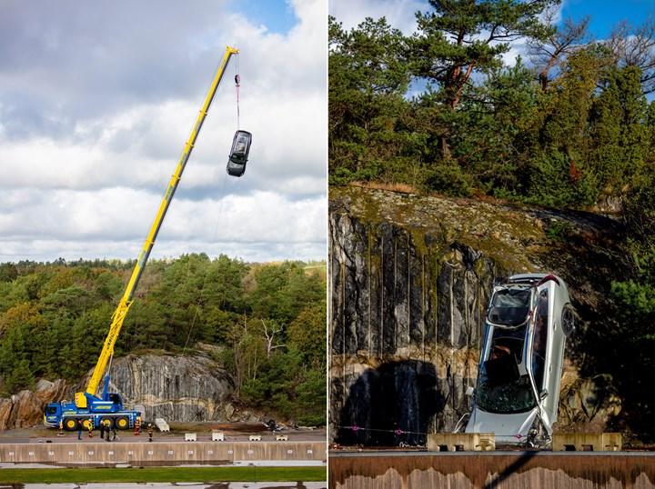 Volvo hayat kurtarmaya yardımcı olmak için yeni otomobillerini 30 metreden aşağıya attı