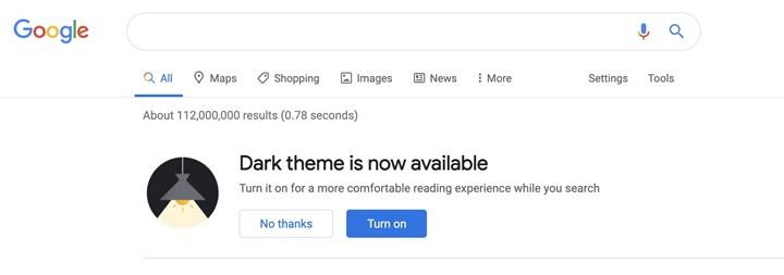Google'ın masaüstü arama sayfasına karanlık mod geliyor