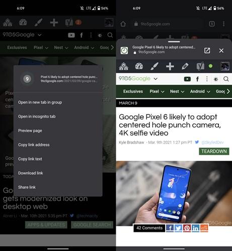 Chrome tarayıcısının Android sürümüne, site önizleme işlevi geldi