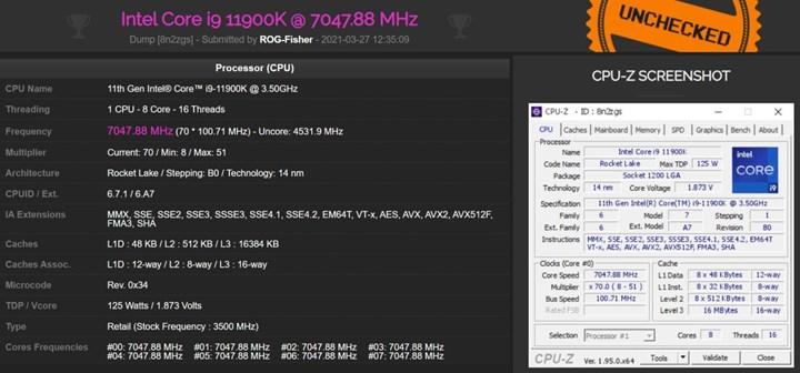 Core i9-11900K 1.873v’ta 7 GHz’e hızaşırtıldı