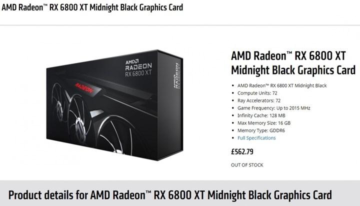 AMD RX 6800 XT Midnight Black satışa sunuldu ve tükendi
