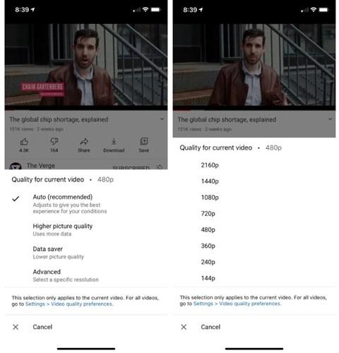 YouTube, mobil cihazlara yeni video çözünürlük kontrolleri getiriyor