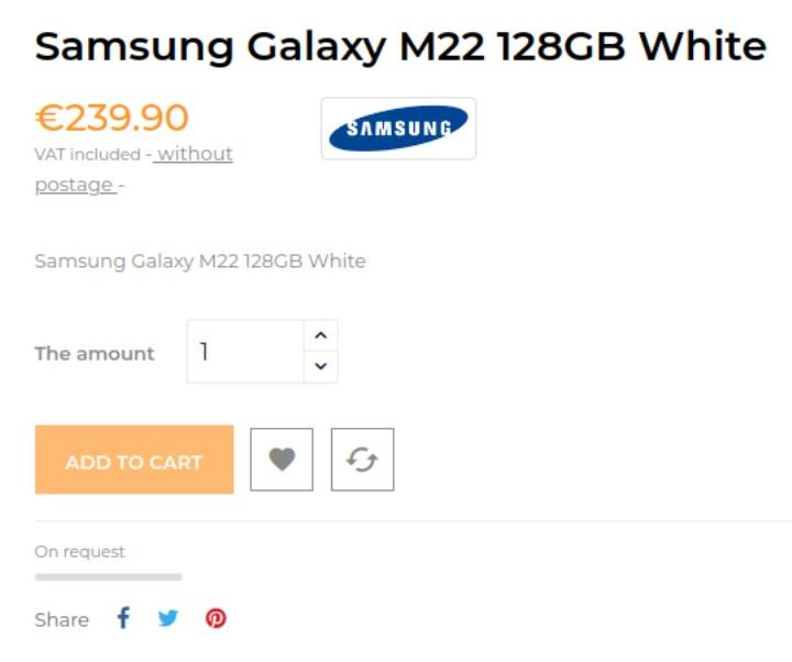 Samsung Galaxy M22'nin Avrupa fiyatı