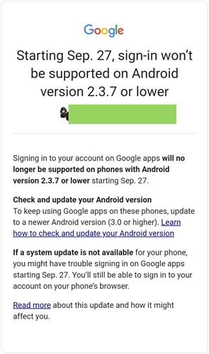 Android 2.3.7 ve önceki sürümler için Google desteği kalkıyor
