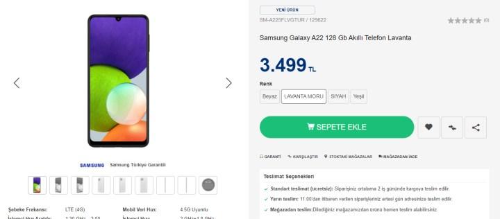 Samsung Galaxy A22, Türkiye fiyatı belli oldu
