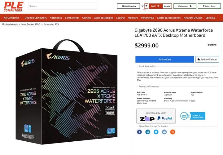 Aorus Z690 Extreme WaterForce, 2200 USD fiyatı ile satışta