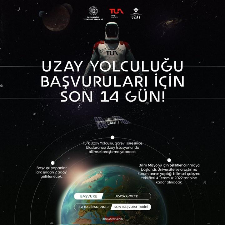 Türkiye'nin ilk astronotu olmak isteyenler için süre uzatıldı