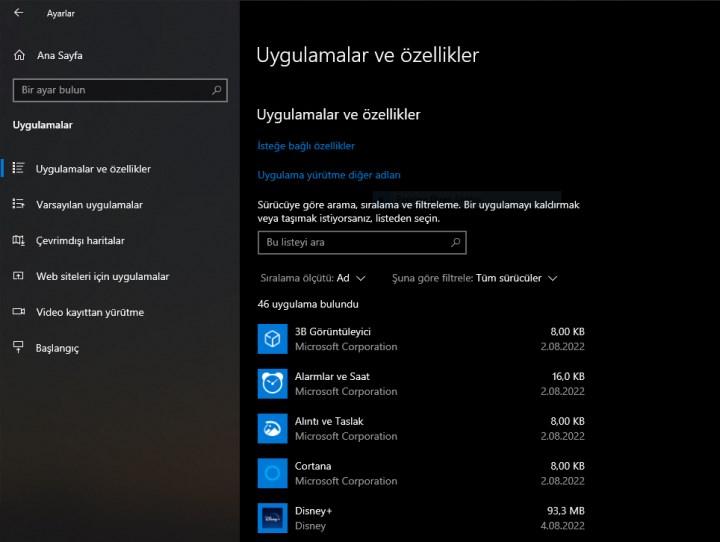 windows 10 program ekle kaldır