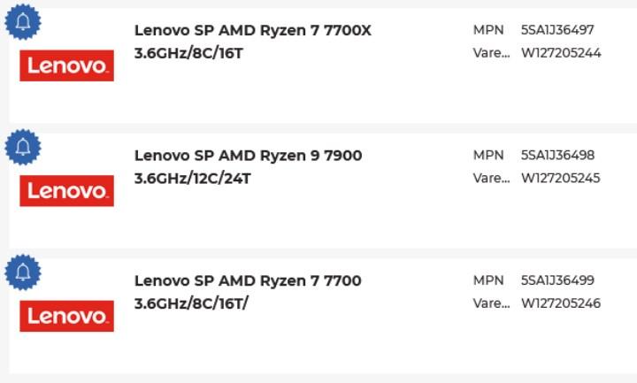 AMD Ryzen 9 7900 ve Ryzen 7 7700, Lenovo tarafından onaylandı