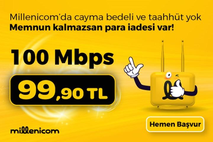 Millenicom'da 100 Mbps fiber internet 99,90 TL