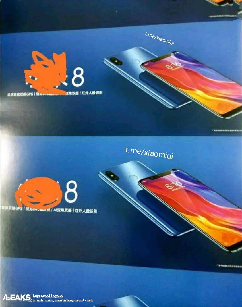 Xiaomi Mi 8'in posteri, cihazda ekrana gömülü parmak izi okuyucu olmadığını gösteriyor