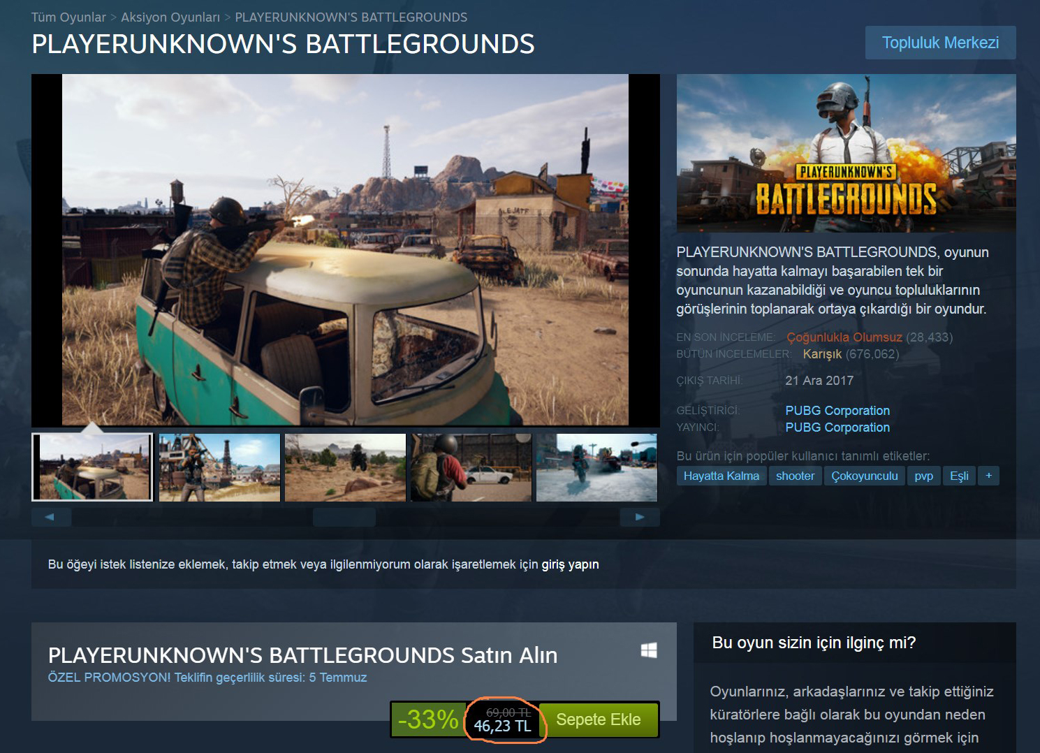 PUBG, Steam’de ilk defa indirime girdi