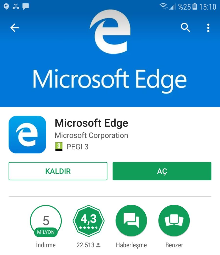 Microsoft Edge'in Android sürümü 5 milyon indirme sayısına ulaştı