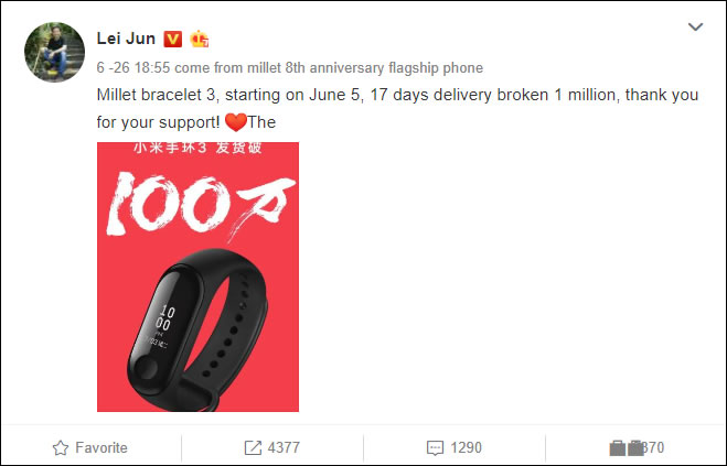 Xiaomi Mi Band 3, 17 günde 1 milyon adet sattı