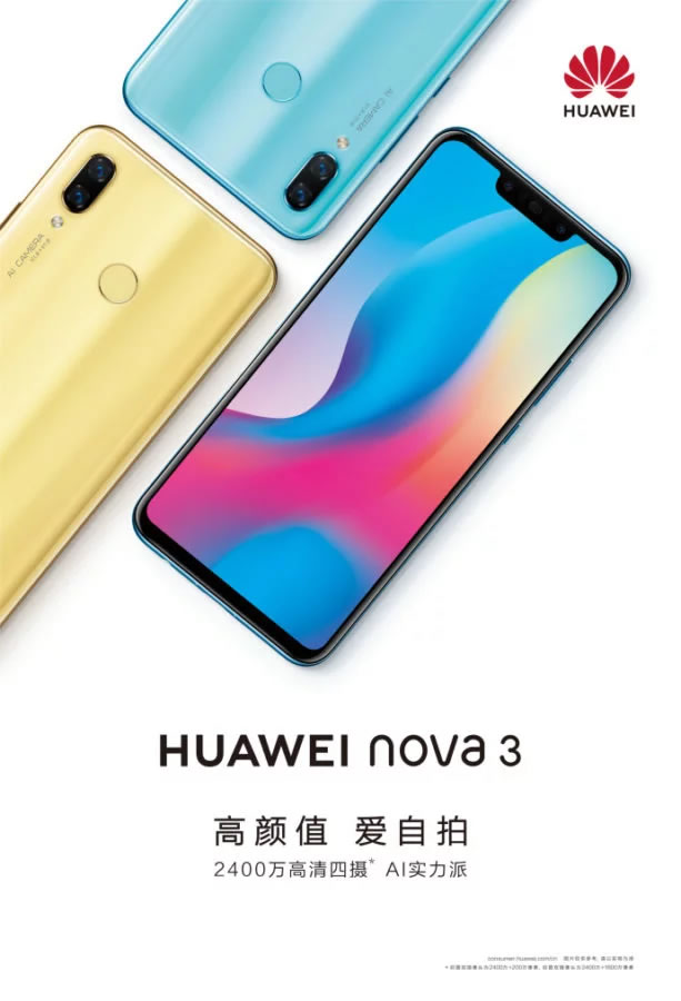 Çift selfie ve arka kameralı Huawei Nova 3 ortaya çıktı