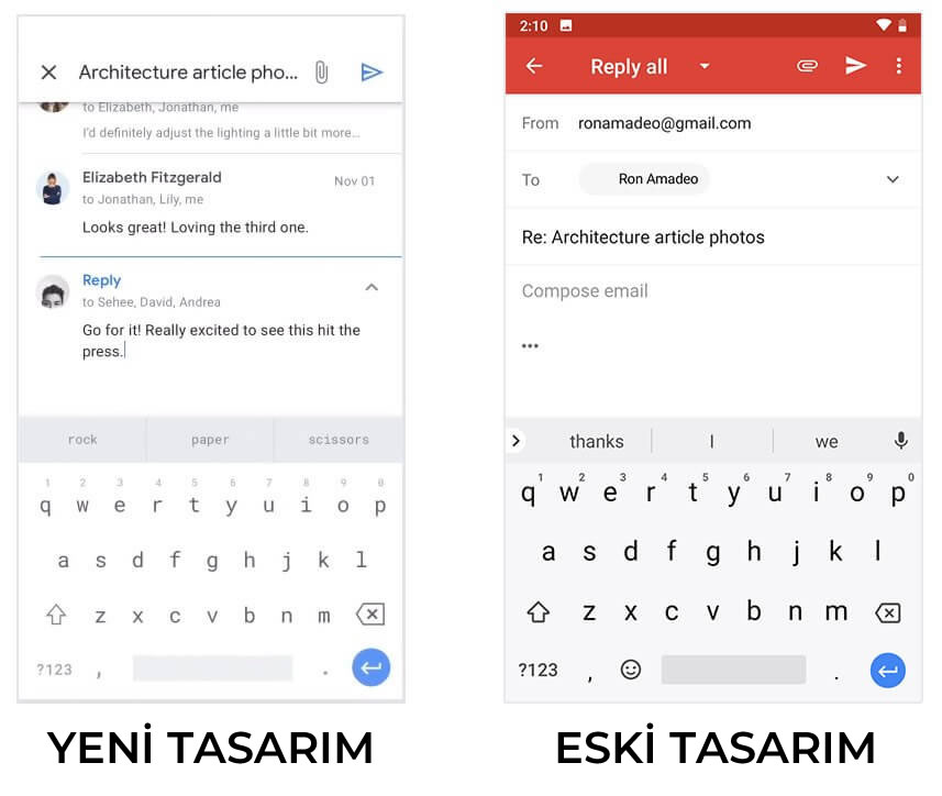 Google'ın tamamen beyaz olarak yenilenen materyal tasarımından örnekler
