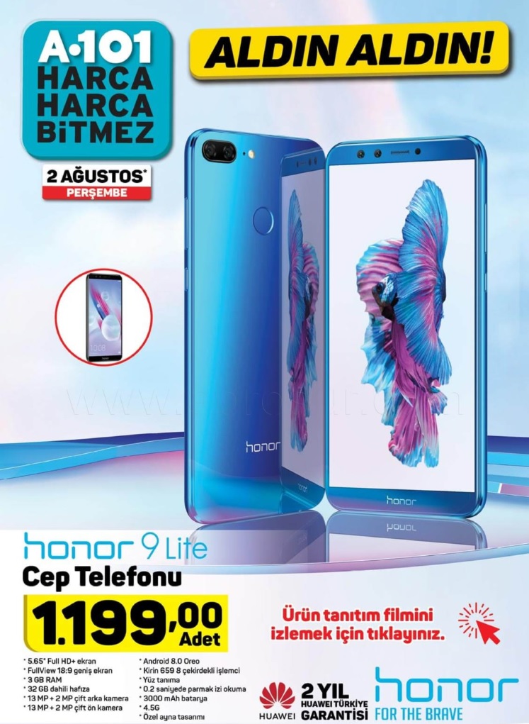 Haftaya A101 marketlerde uygun fiyata Huawei Honor 9 Lite satılacak