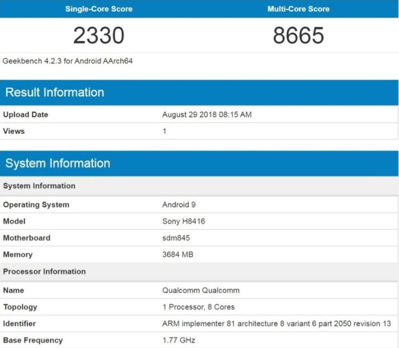 4 GB RAM'e sahip Xperia XZ3 benchmark sonuçları ortaya çıktı
