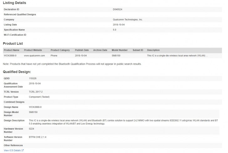 Snapdragon 8150 ismi Bluetooth sertifikasında ortaya çıktı